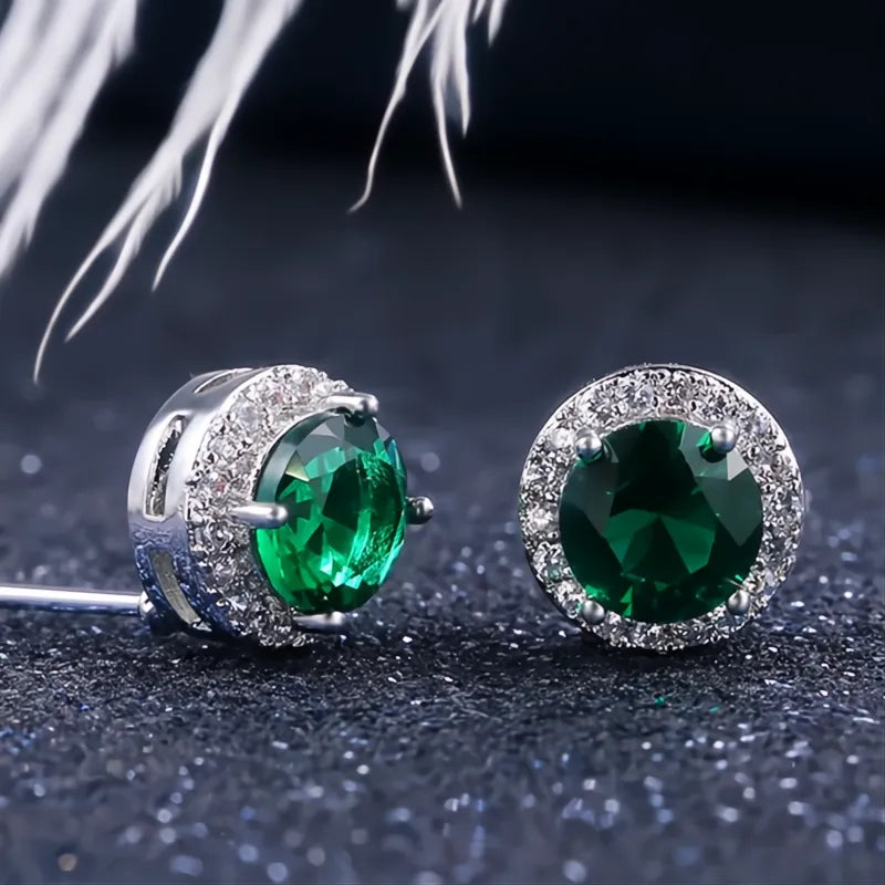 Classic Round Cubic Zirconia Prong Setting Women’s Stud Earrings 6 Colors Wedding Jewelry