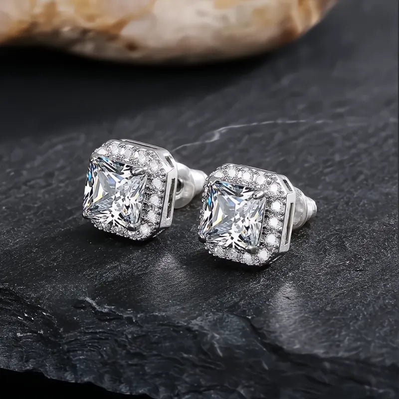 Rectangle Square Green Cubic Zirconia Stud Earrings for Women Elegant Party Anniversary Gift