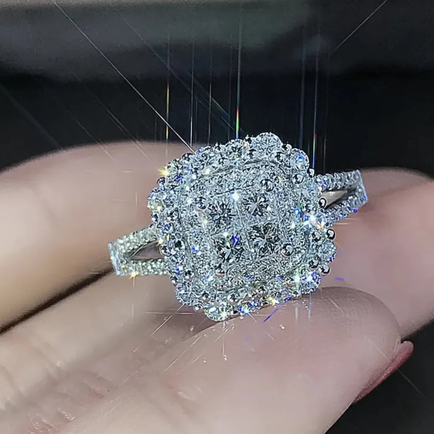 Gorgeous Square Shape Women’s Ring Full Bling Iced Out Micro Pave Cubic Zirconia Bridal Wedding Engagement Ring
