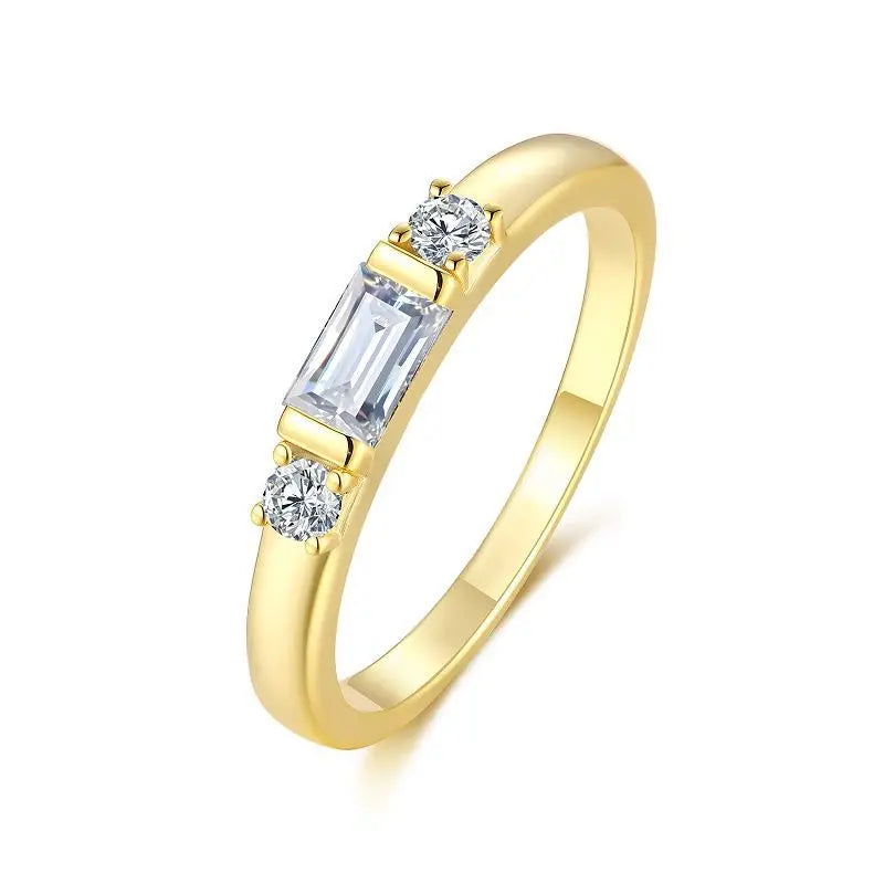 0.12CTW Baguette Cut Moissanite Ring 925 Silver 18K Gold Plated Gift for Women