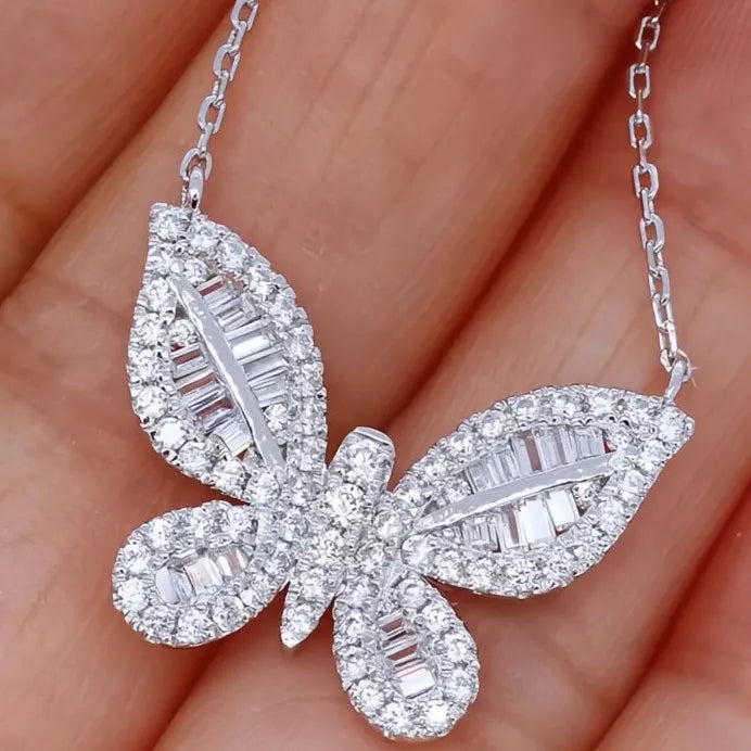 Luxury Butterfly Pendant Necklace with Inlaid CZ Stone for Women Gift