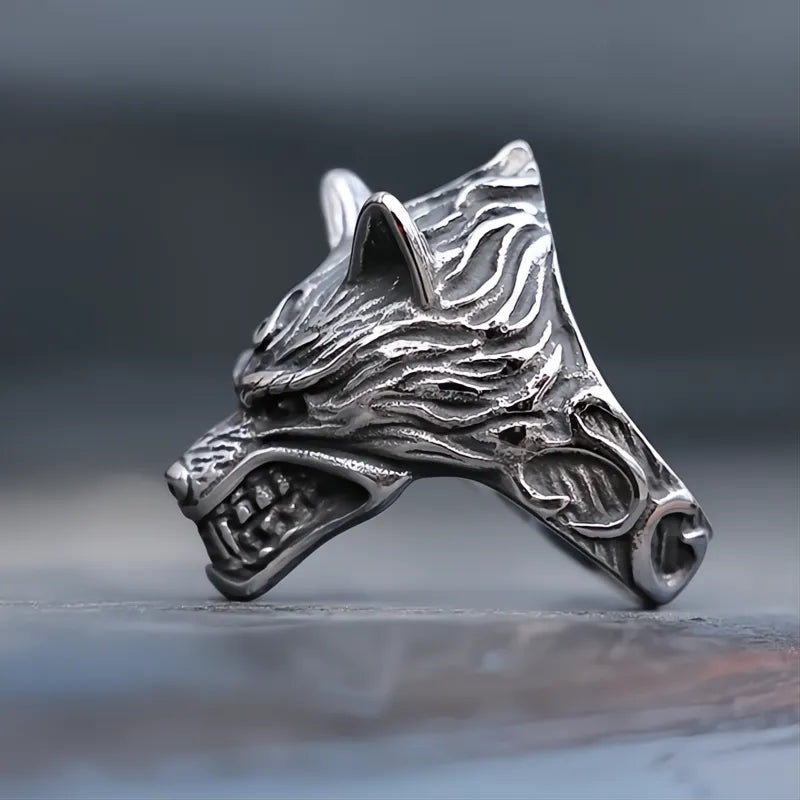 316L Stainless Steel Viking Wolf Head Ring Men’s Biker Nordic Punk Jewelry Size 7-13