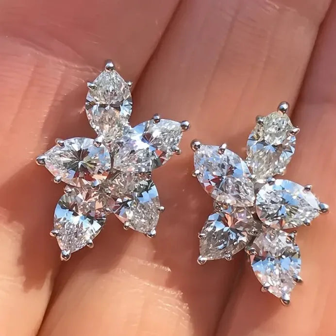 Geometric Cubic Zirconia Flower Stud Earrings for Women Party Gift