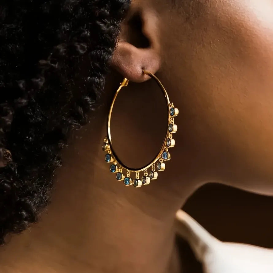 Large Gold Tassel Hoop Earrings for Women Party Wear Copper Alloy CZ