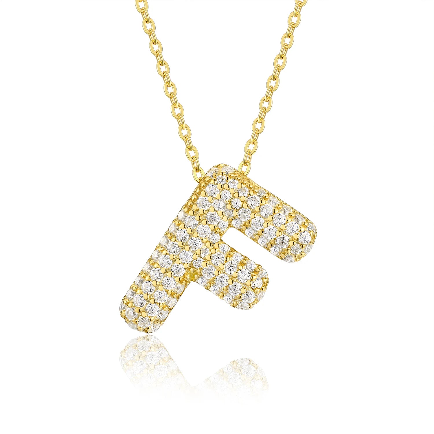 Gold Plated Moissanite Alphabet Pendant Necklace 26 Letters 925 Silver Unisex Jewelry