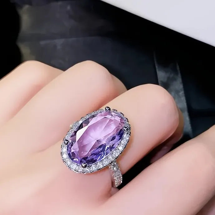 Oval Purple Cubic Zirconia Brass Wedding Ring for Women Party Jewelry