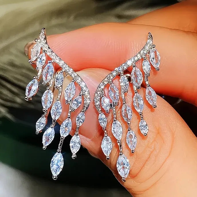 Angel Wing Cubic Zirconia Stud Earrings for Women Wedding Party Fashion Accessories