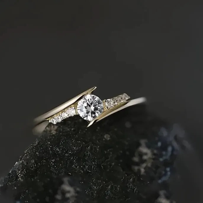 Women’s Gold Brass Wedding Ring with AAA Cubic Zirconia Geometric Design