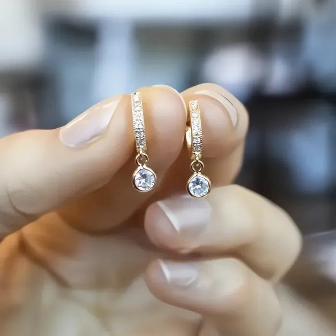 Simple Disc Dangle Earrings for Women Copper Alloy Inlaid CZ Stone Fashion Jewelry