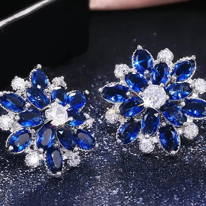 Double Layer Flower Stud Earrings with Cubic Zirconia Brass, 7 Colors Gift