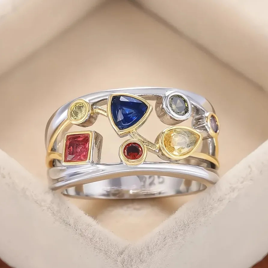Women’s Geometric Party Ring with Round, Square, Pear & Triangle CZ Stones