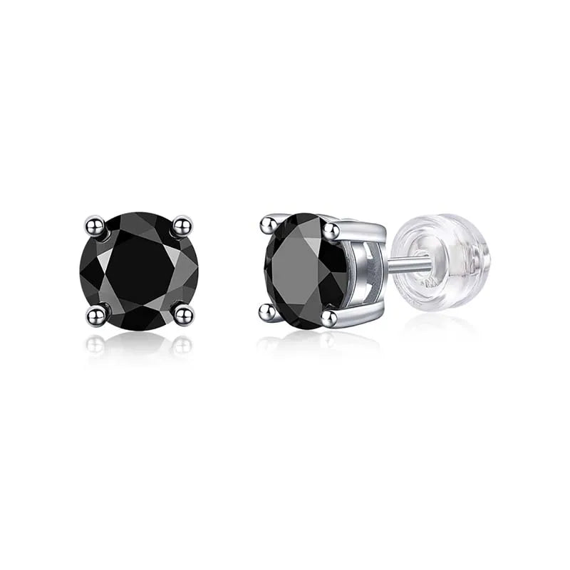 Black Moissanite Stud Earrings S925 Silver 18K Gold Plated Hip Hop Jewelry Men