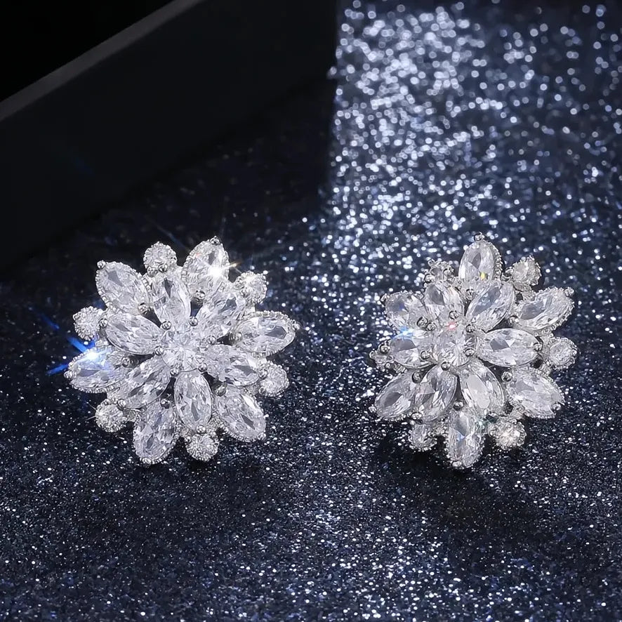Double Layer Flower Stud Earrings with Cubic Zirconia Brass, 7 Colors Gift