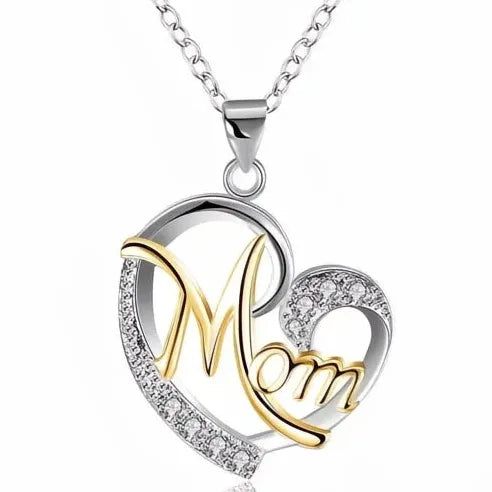 Heart Shape MOM Crystal Pendant Necklace Copper Alloy Jewelry Gift