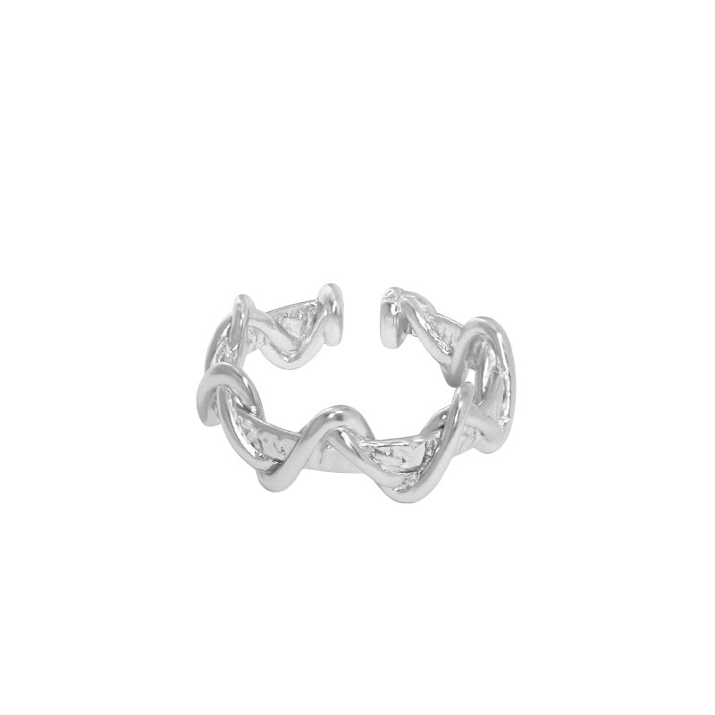Party Double Layer Twisted Wave 925 Sterling Silver Adjustable Ring