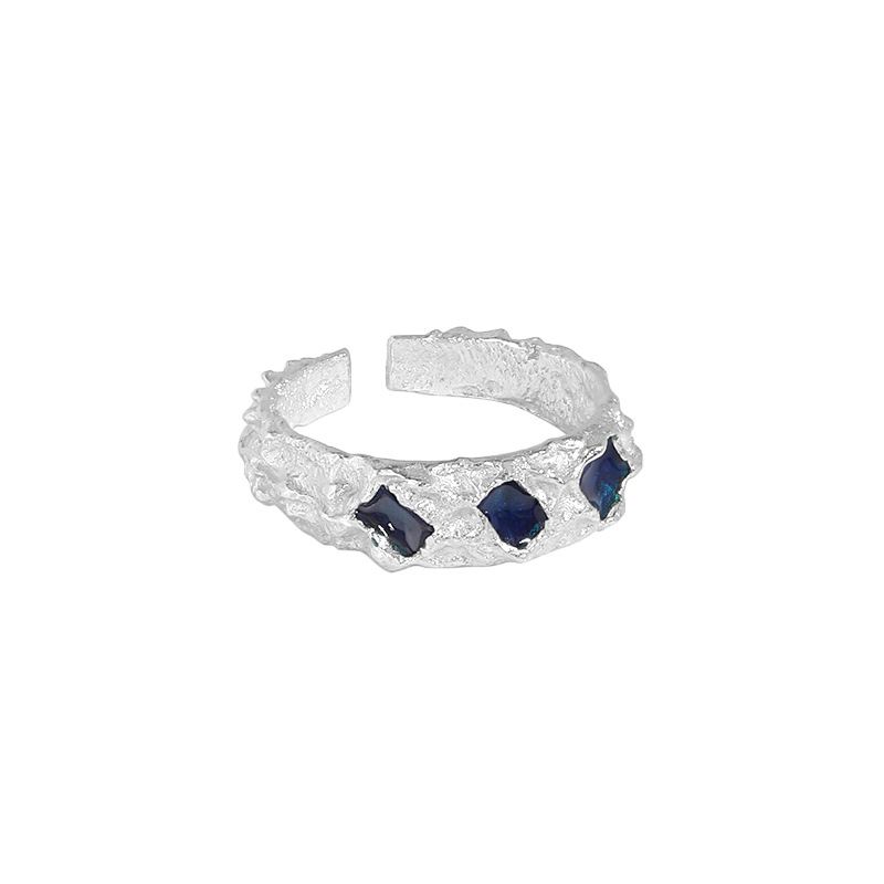 Irregular Geometry Blue CZ 925 Sterling Silver Adjustable Ring