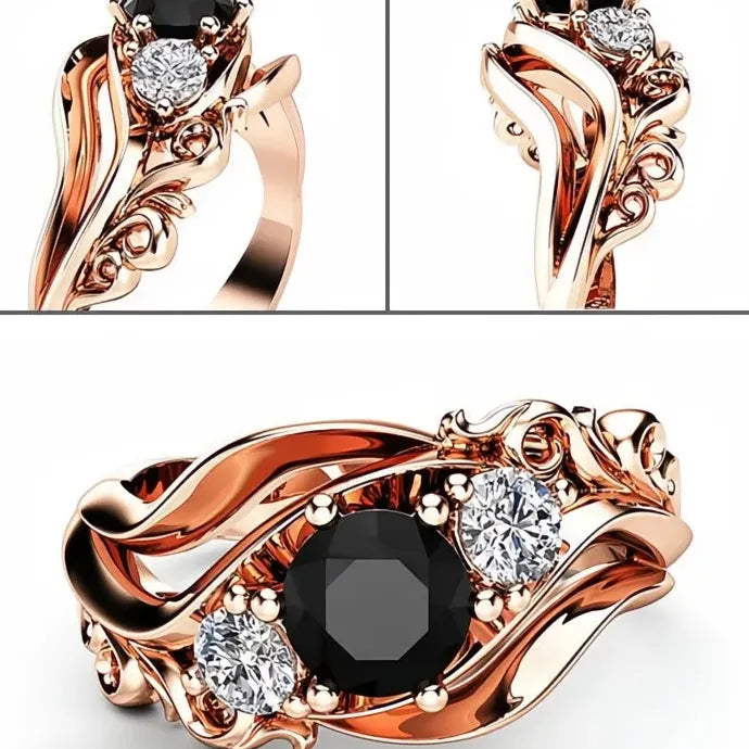 Rose Gold Flower Zircon Engagement Wedding Ring Zinc Alloy Luxury Jewelry