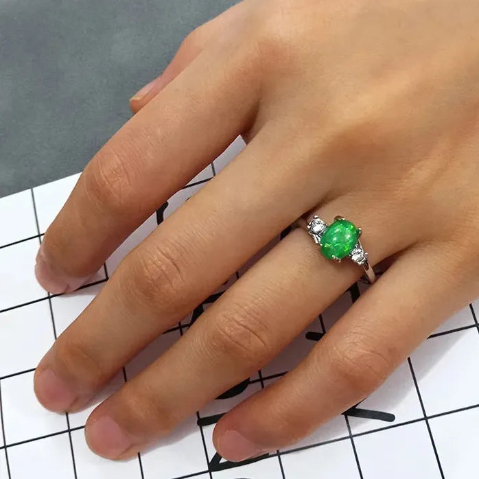 Silver Plated Fire Opal Plant Design Ring Wedding Jewelry Gift for Women