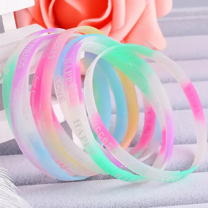 10PCS Child Luminous Silicone Candy-Colored Letter Rubber Bracelets Wristbands
