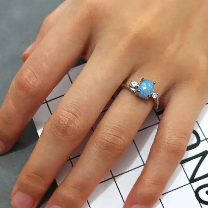 Silver Plated Fire Opal Plant Design Ring Wedding Jewelry Gift for Women