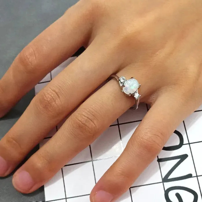 Silver Plated Fire Opal Plant Design Ring Wedding Jewelry Gift for Women