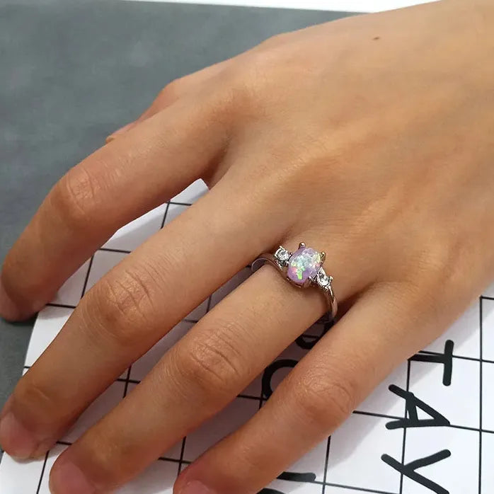 Silver Plated Fire Opal Plant Design Ring Wedding Jewelry Gift for Women