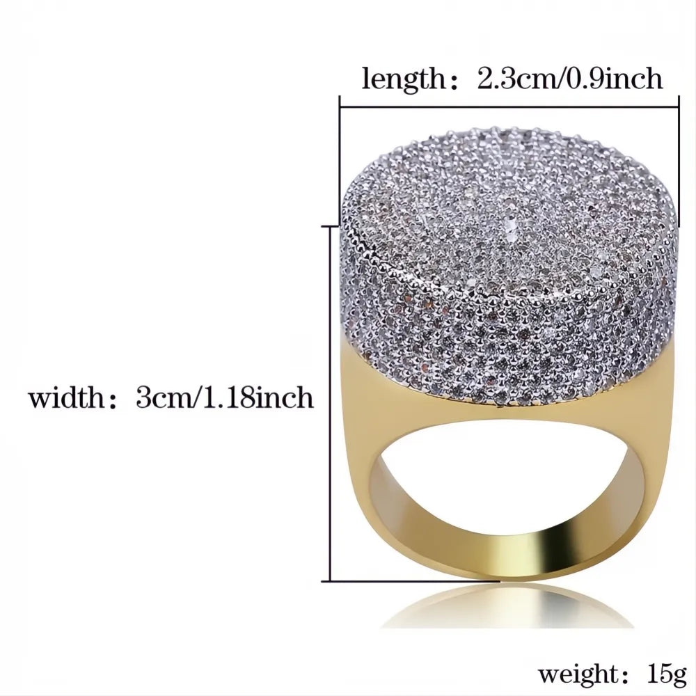 Hip Hop Iced Out Bling Ring – Gold Color Micro Pave CZ Round Ring for Men