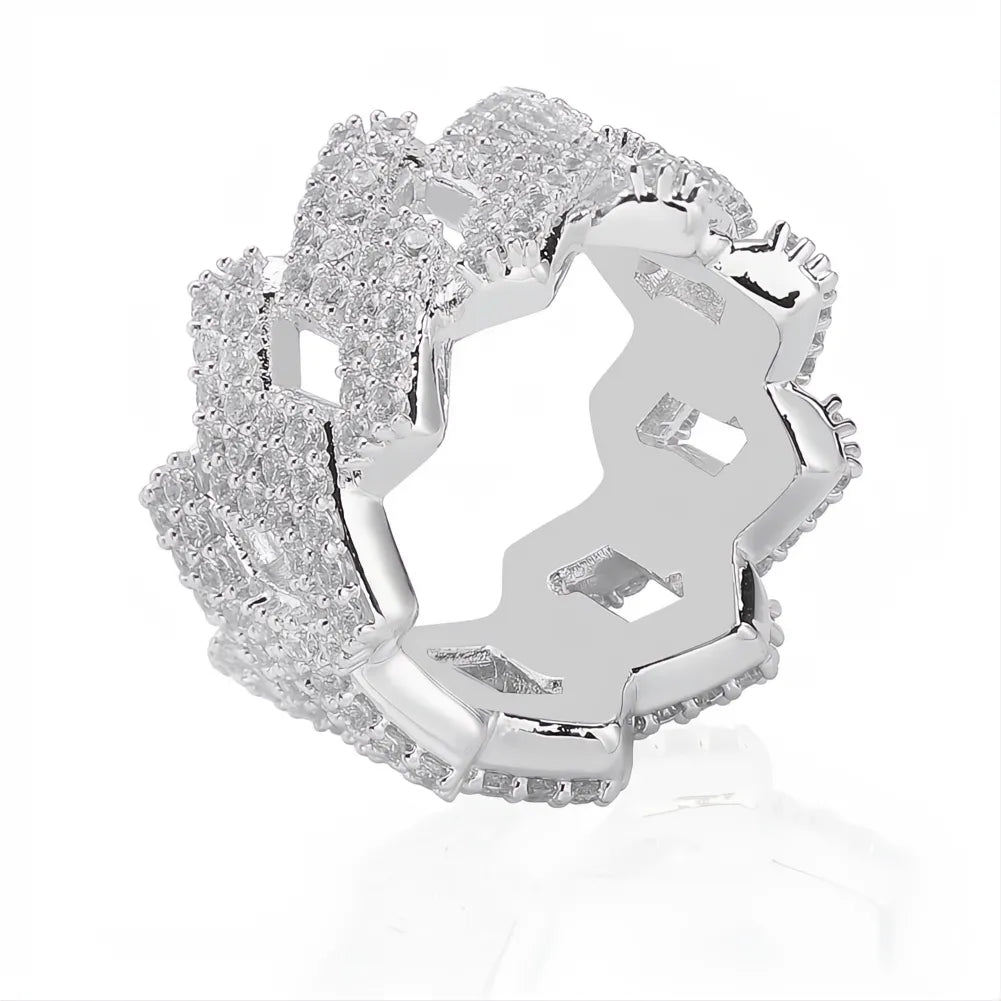 Hip Hop Iced Out Cuban Ring for Men – Prong Set CZ Gold Silver Color Bling Ring