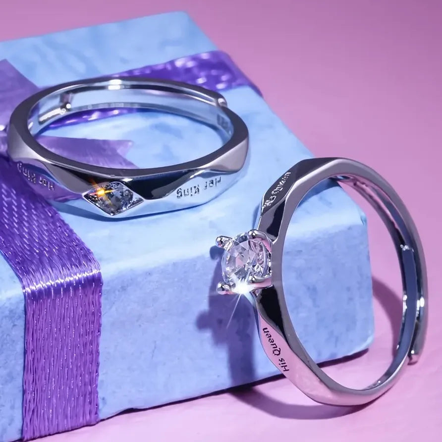 His King Her Queen Cubic Zirconia Romantic Couple Engagement Ring Set