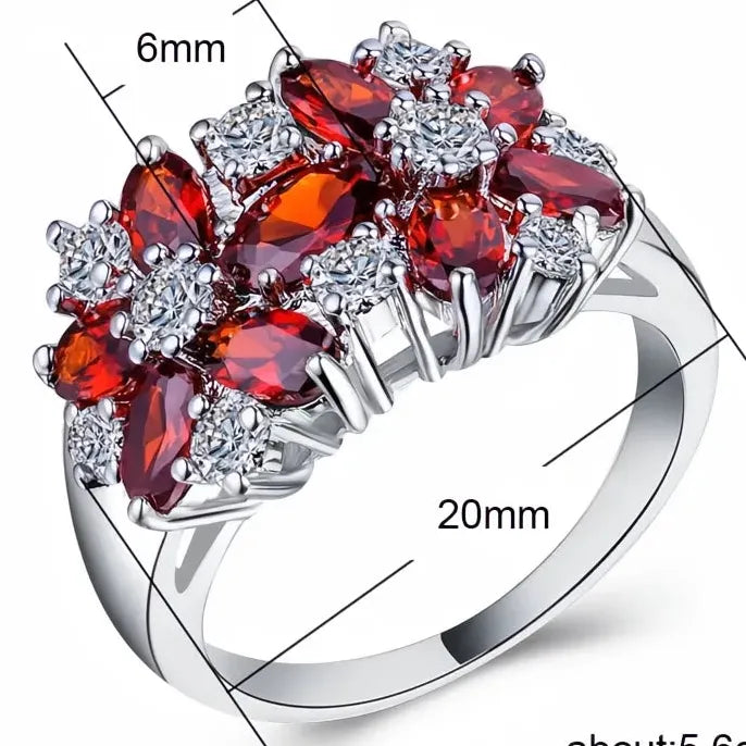 Luxury Brass Flower Ring with Cubic Zirconia for Women Valentine's Gift