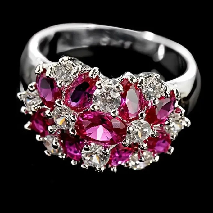 Luxury Brass Flower Ring with Cubic Zirconia for Women Valentine's Gift