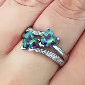Silver-Plated Double Heart Cubic Zirconia Wedding Ring for Women Gift