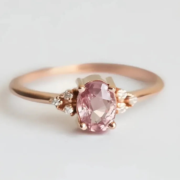 Trendy Rose Gold Plated Brass Oval Cubic Zirconia Solitaire Wedding Ring for Women