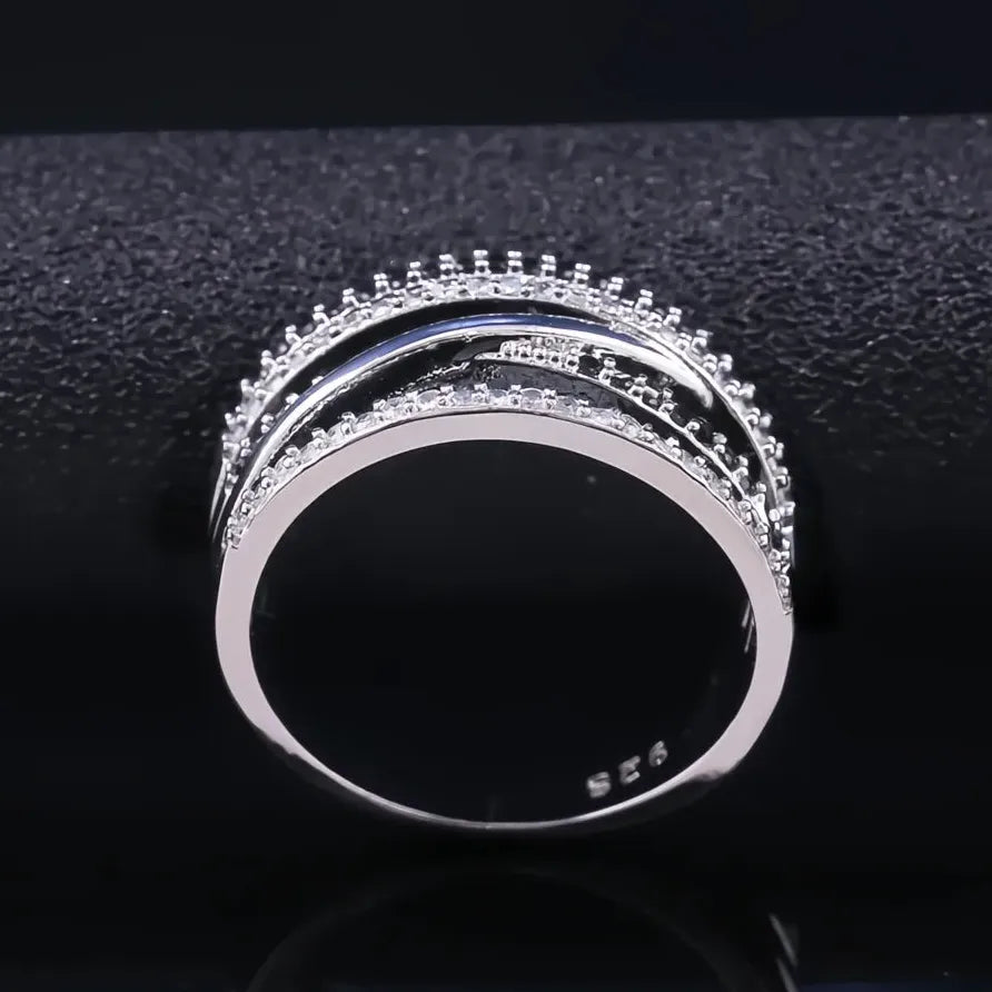 Layered Personality Ring with Black & White Zircon Birthday Gift for Women