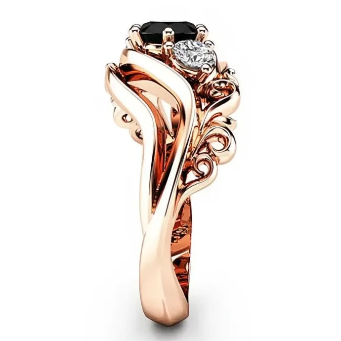 Rose Gold Flower Zircon Engagement Wedding Ring Zinc Alloy Luxury Jewelry