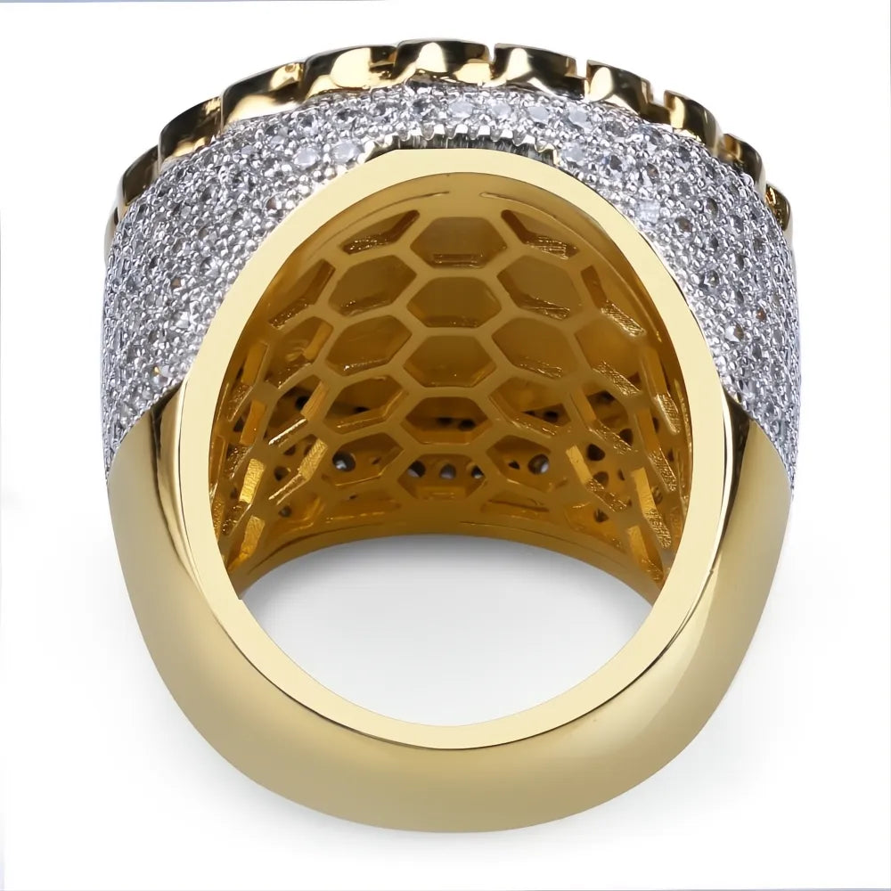 Men’s Iced Out Jesus Ring | Gold Color Micro Pave AAA CZ Hip Hop Bling Jewelry
