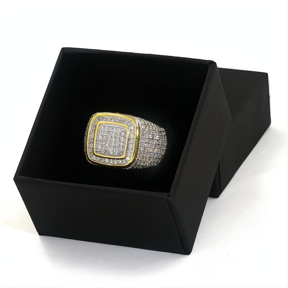 Iced Out Micro Pave CZ Square Ring 3A+ Cubic Zirconia Hip Hop Gold Men’s Jewelry