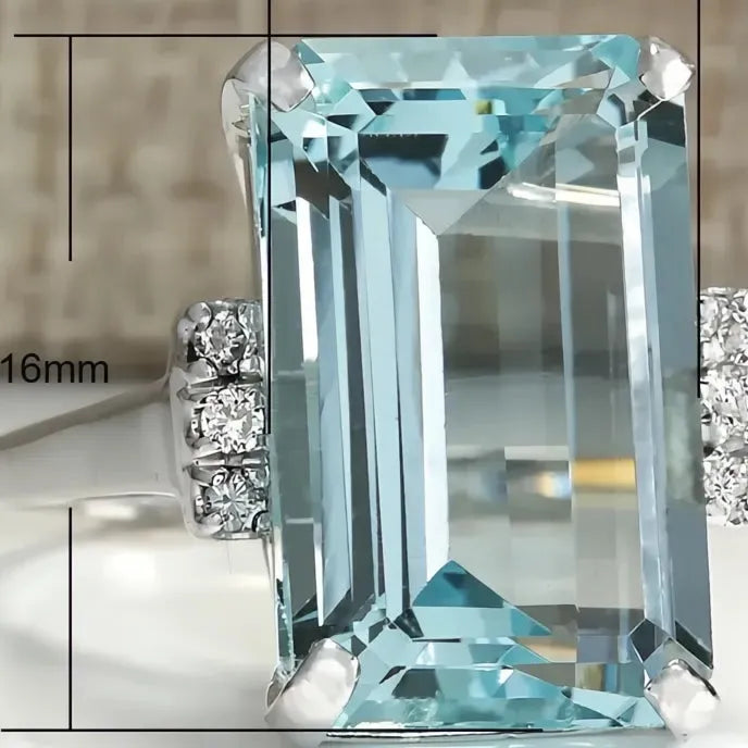 Hyperbole Women Cocktail Ring Sky Blue Cubic Zirconia Prong Setting Party Jewelry Gift