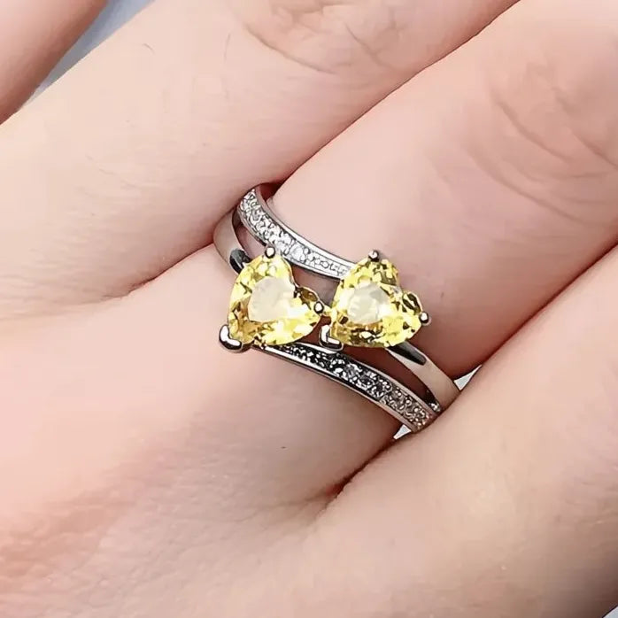 Silver-Plated Double Heart Cubic Zirconia Wedding Ring for Women Gift