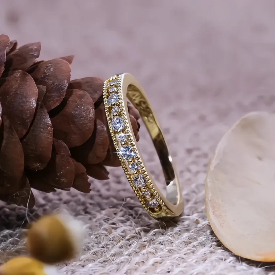 Elegant Gold Cubic Zirconia Ring for Ladies Daily Fashion Jewelry
