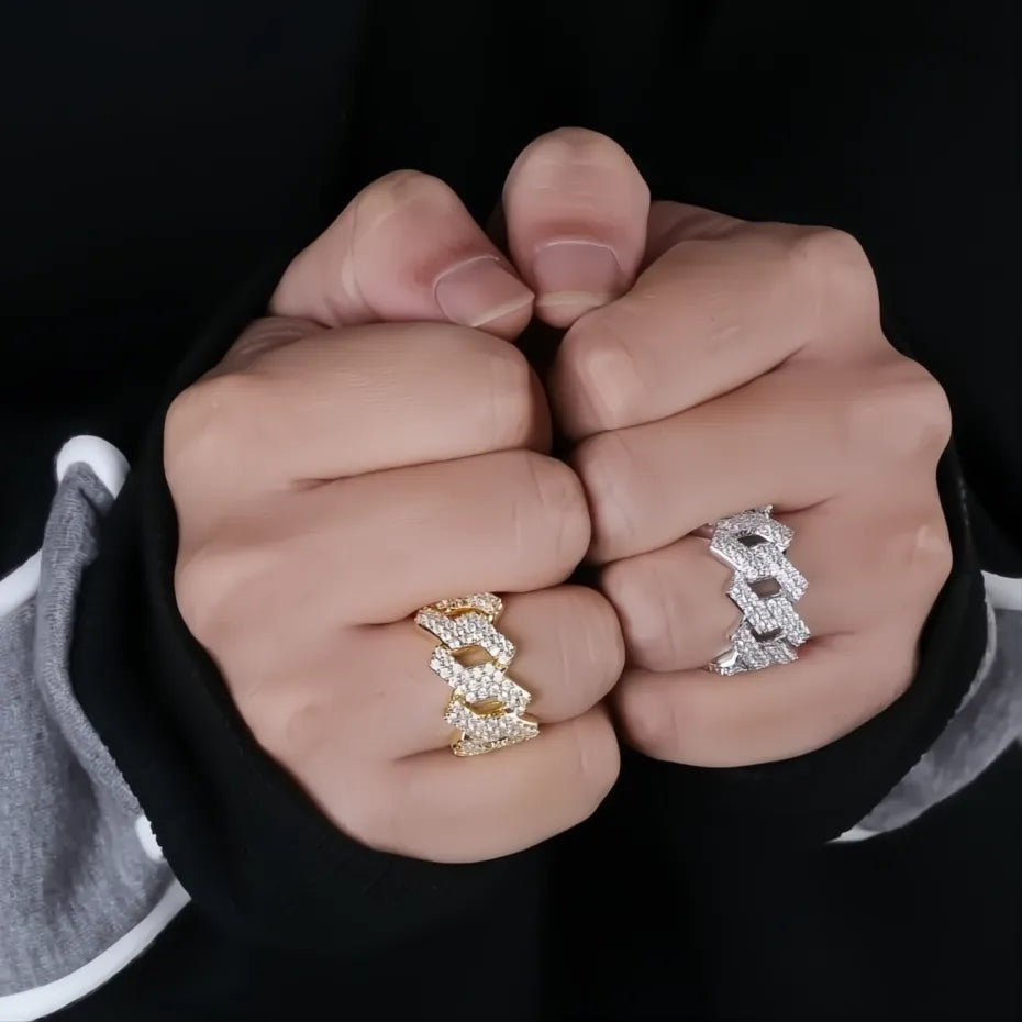 Hip Hop Iced Out Cuban Ring for Men – Prong Set CZ Gold Silver Color Bling Ring