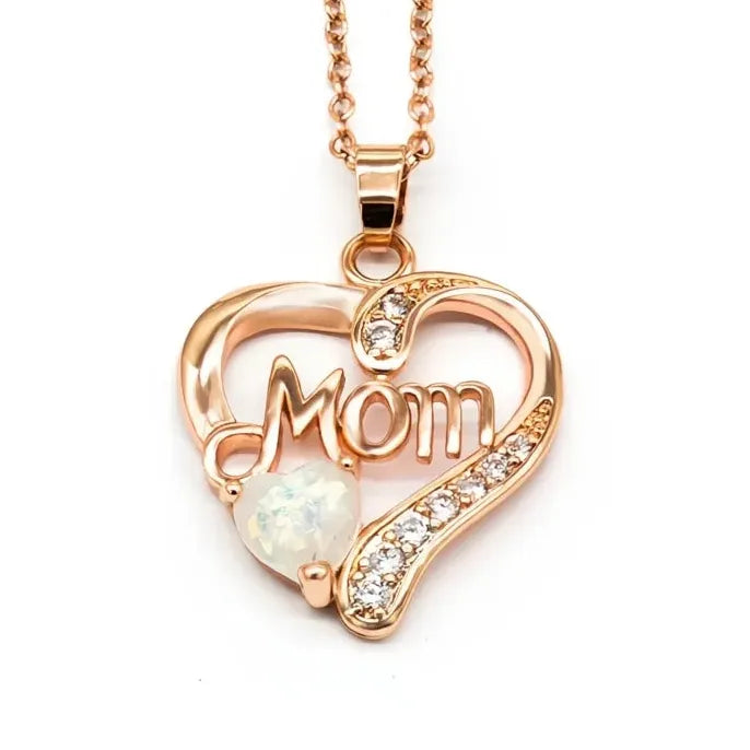 Mother's Day Pendant Necklace for Mom Copper Alloy Pink Flower CZ Jewelry