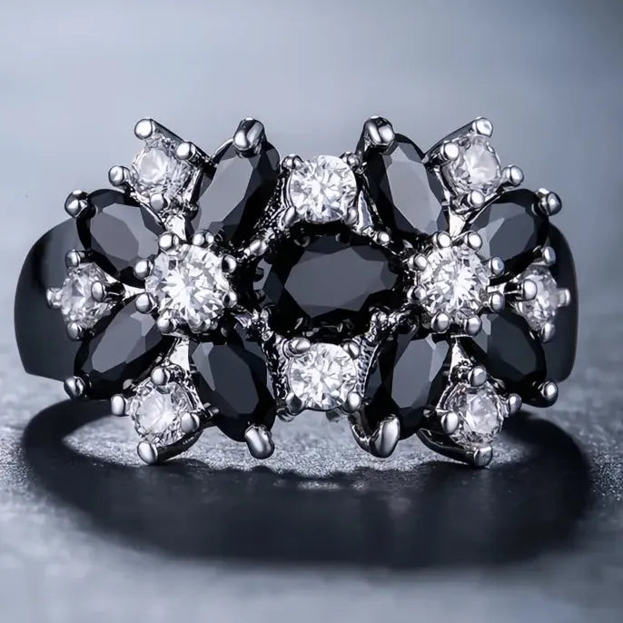 Luxury Brass Flower Ring with Cubic Zirconia for Women Valentine's Gift