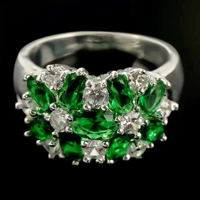 Luxury Brass Flower Ring with Cubic Zirconia for Women Valentine's Gift