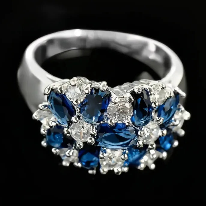 Luxury Brass Flower Ring with Cubic Zirconia for Women Valentine's Gift