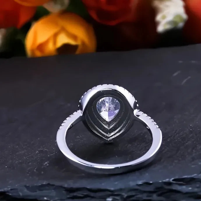 Water Drop Pear Shaped Cubic Zirconia Silver Plated Wedding Ring for Women