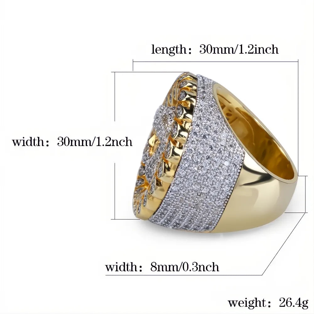 Men’s Iced Out Jesus Ring | Gold Color Micro Pave AAA CZ Hip Hop Bling Jewelry