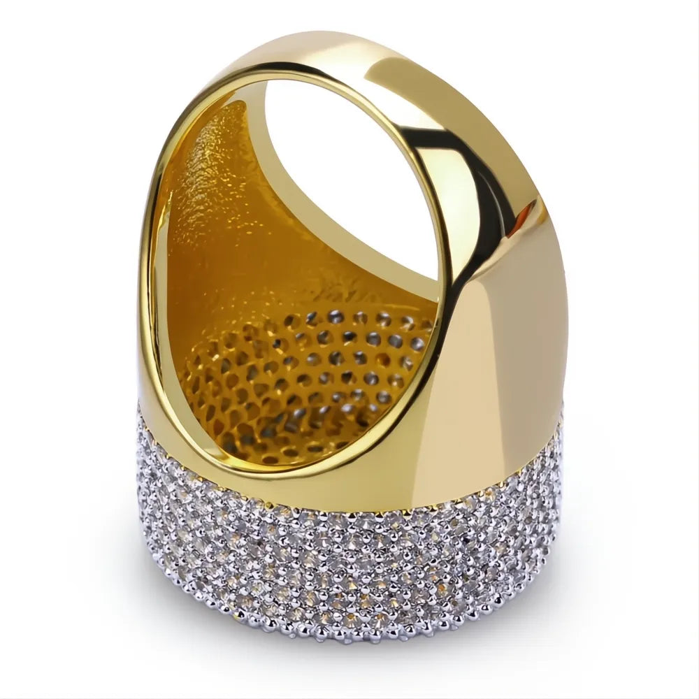 Hip Hop Iced Out Bling Ring – Gold Color Micro Pave CZ Round Ring for Men