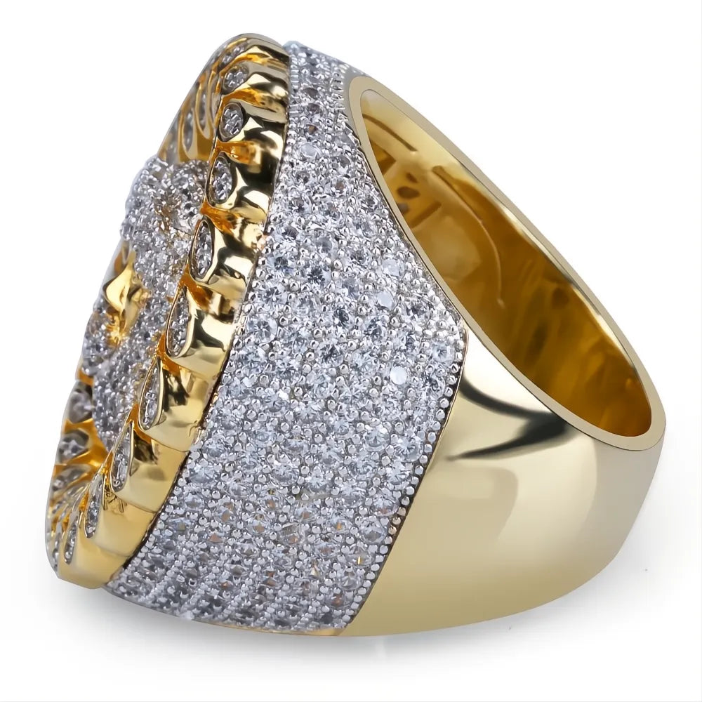 Men’s Iced Out Jesus Ring | Gold Color Micro Pave AAA CZ Hip Hop Bling Jewelry