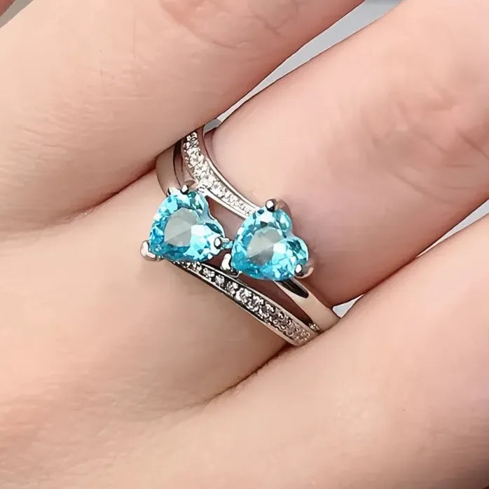 Silver-Plated Double Heart Cubic Zirconia Wedding Ring for Women Gift
